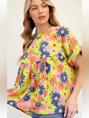 382 ❤️ EASEL PRINTED KNIT POPCORN BABYDOLL TUNIC